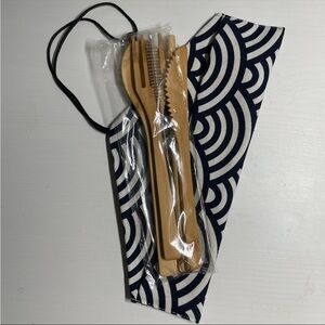 Eco-Friendly Wood Utensil Set with Patterned Pouch